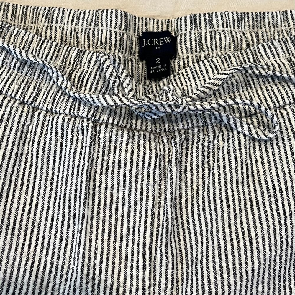 J. Crew Linen-blend slim drawstring pant Color: Black and White Stripe, Size 2